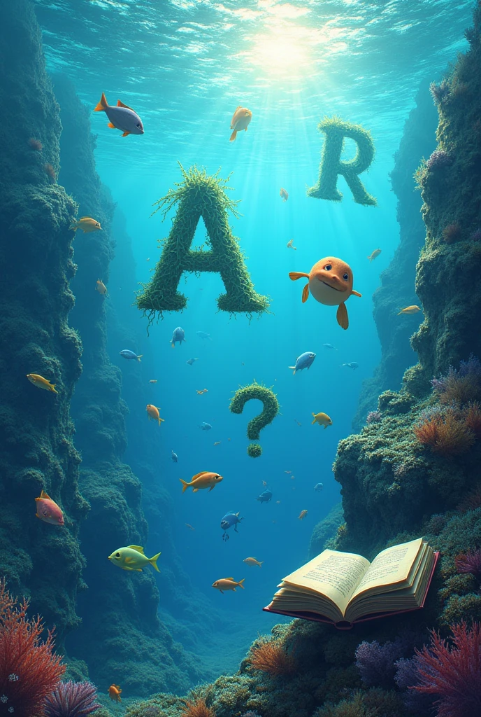 Create a cover with a sea background where you can see letters swimming or related to the area of literature