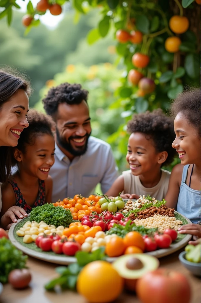 Create an image of a colorful, well-balanced plate of food, showing fruits, vegetables, grains, and proteins arranged in an attractive way.
Smiling Family: Depict a diverse family (parents and children) sitting together at a table, enjoying a healthy meal with happy expressions, symbolizing both “lusog” (health) and “ligaya” (happiness).
Fruits and Vegetables: Show a variety of vibrant fruits and vegetables growing from a healthy tree or a garden, representing the idea of nurturing nutrition for everyone.