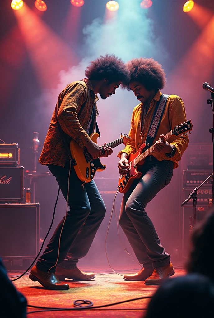 I want a picture of Tim Henson jamming with Jimmy Hendrix on stage