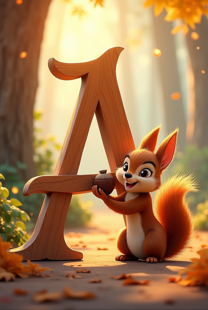 a letter a with animated design, Next to him a squirrel with a Disney design