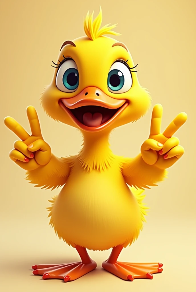 cartoon yellow Duck, showing number 3 with his fingers