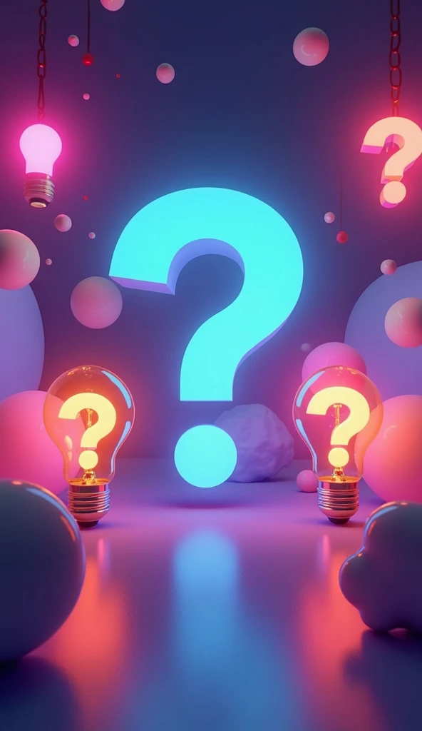 a background for a quiz video with a few light bulbs and question mark graphics around, catchy.