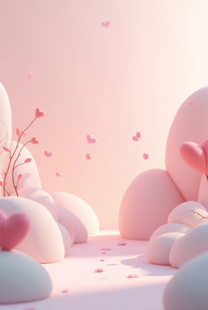 3d romantic background with less hearts and roses,ballons,love,clouds,sunlight,pink light and no one