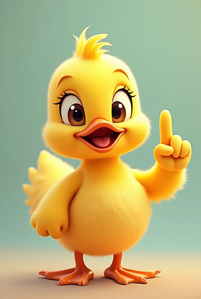 cartoon yellow Duck, showing number 3 with his fingers
