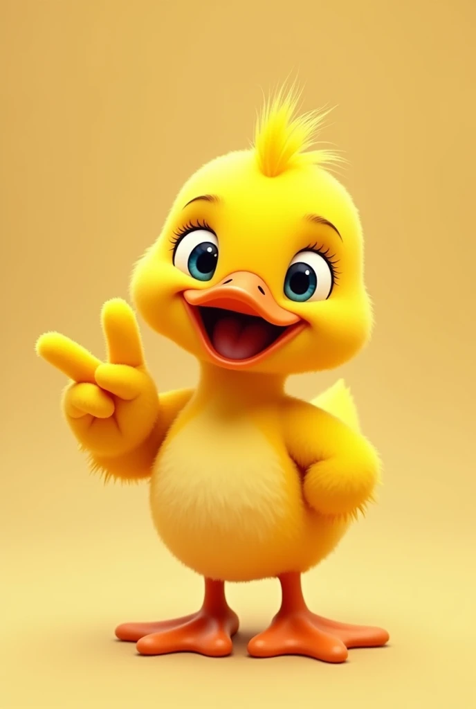 cartoon yellow Duck, showing number 3 with his fingers