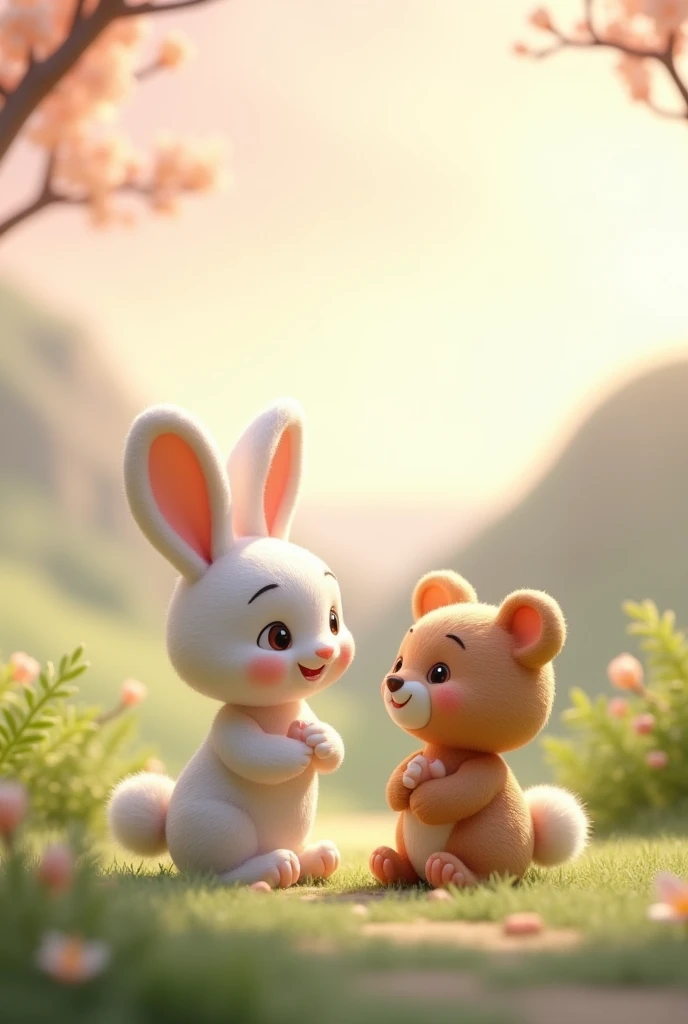 3d romantic background with less hearts and roses,ballons,love,clouds,sunlight,pink light and no one and with cite 3d bunny and teddy bear