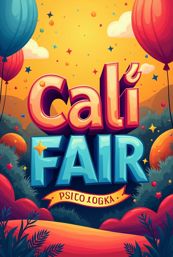 Make me a POSTER image in vertical format, that it be very colorful on the Cali fair , and say PSYCHOLOGY in big letters, do it in Spanish and say Cali Fair and the word PSYCHOLOGY in big letters 