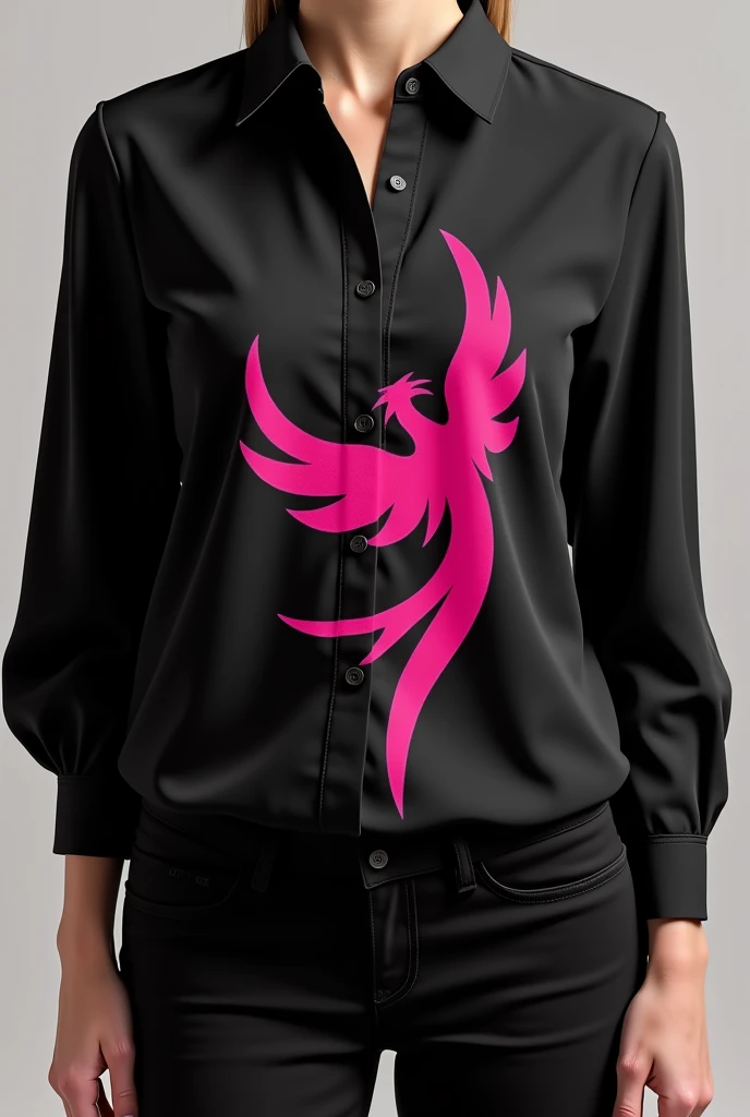 Create a black blouse with the name Phoenix global meeting of women of the color pink