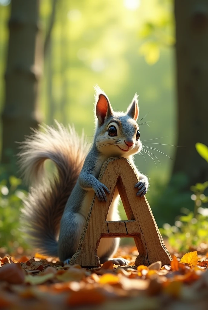 a squirrel holding the letter a