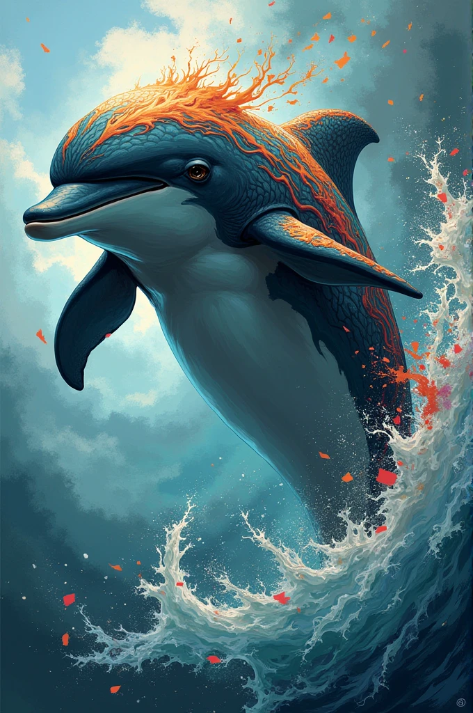 “A dolphin with bright and vibrant colors, but with a masculine touch