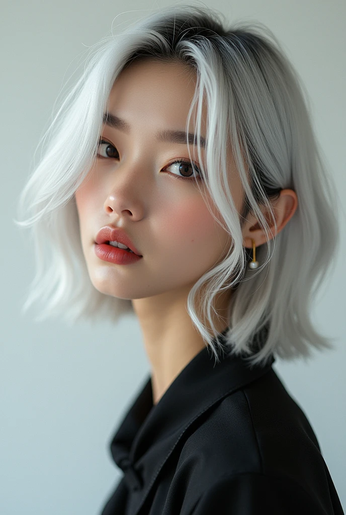 I want make kpop girl idol...have white hair and heart shape lipes,have slim nose and black and white mix hair...she has brown skin