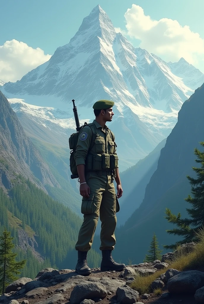 Indian army man mountain trees