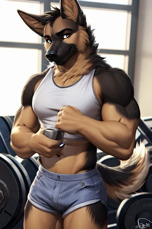 German Shepherd short shorts gym 