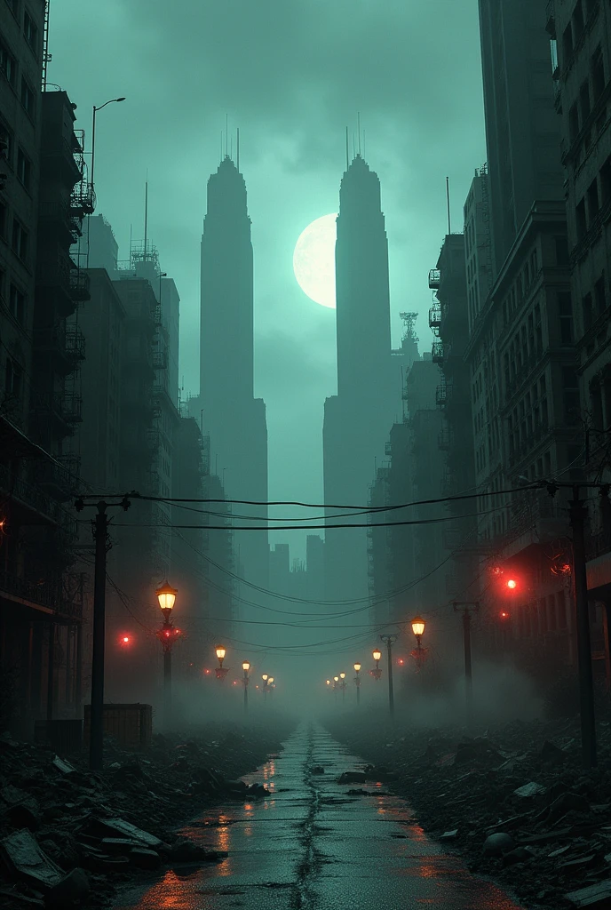 Great! To sum up:

- **Backdrop**: Dark, gritty cityscape or StrangerThings 