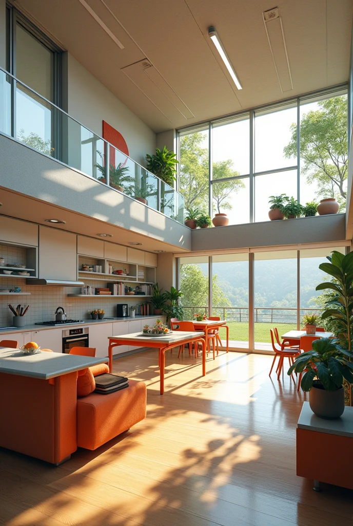 This is a two-story dormitory for baseball players with excellent natural lighting. The first-floor common area is very bright and includes a living room, kitchen,