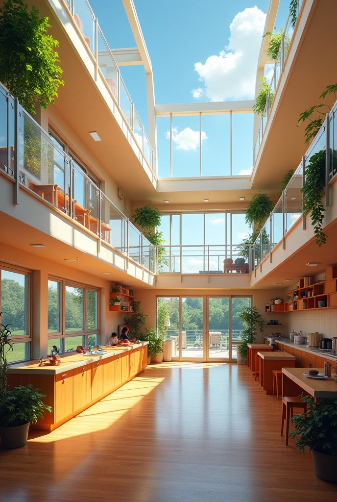 This is a two-story dormitory for baseball players with excellent natural lighting. The first-floor common area is very bright and includes a living room, kitchen,