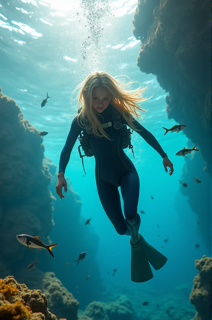 Hot tennage girl wearing wetsuit blond hair she is also wearing scuba gear