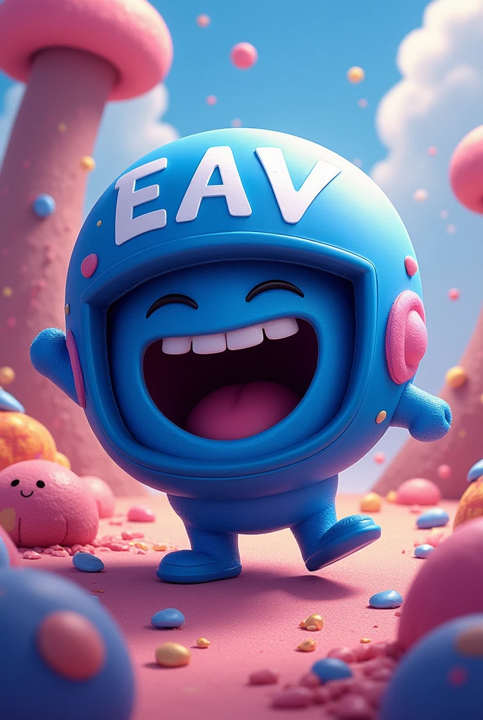 recreates the joy of the movie Inside Out with a blue helmet that says in white: EAAV