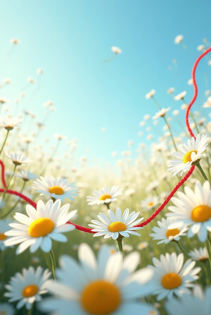 Create daisies in the wind with a red thread on them