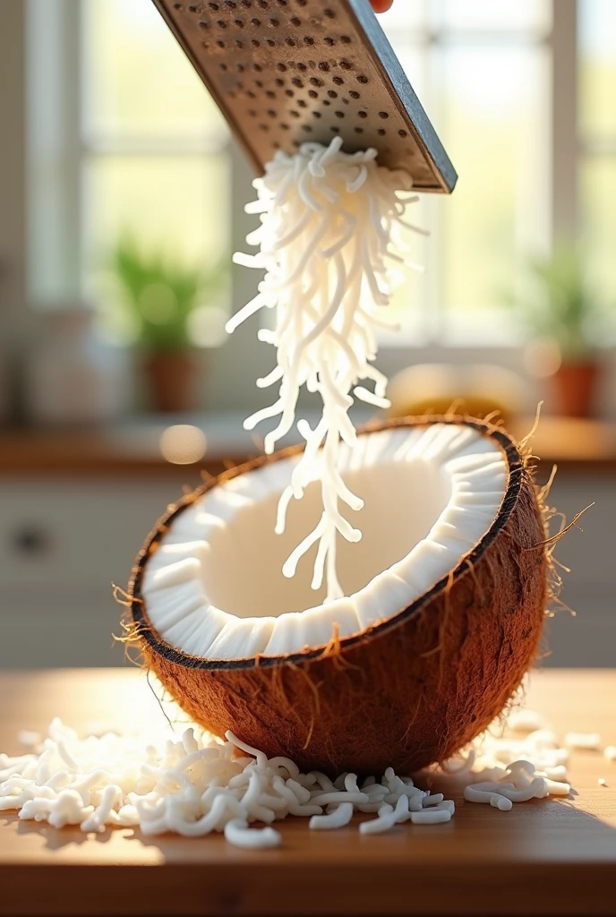 A coconut being grated