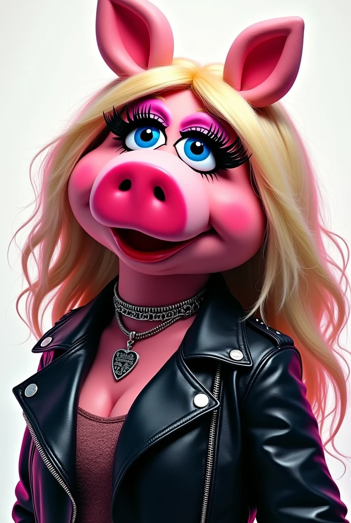 Miss piggy with black jacket and nose piercing