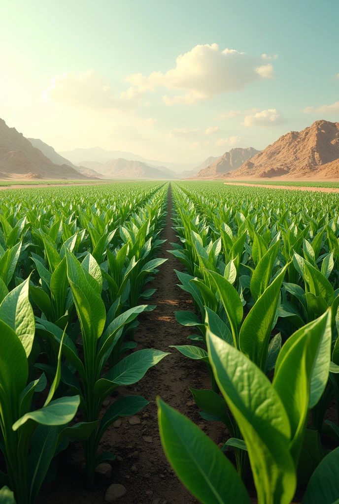 An image with a beautiful soybean plantation and on the other side a dry and arid land with a more technological touch where the soybean leaves are particularly technological.