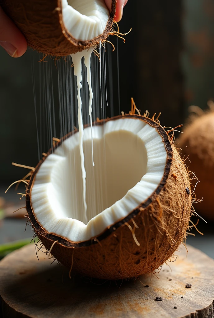 A coconut being grated without a bottom