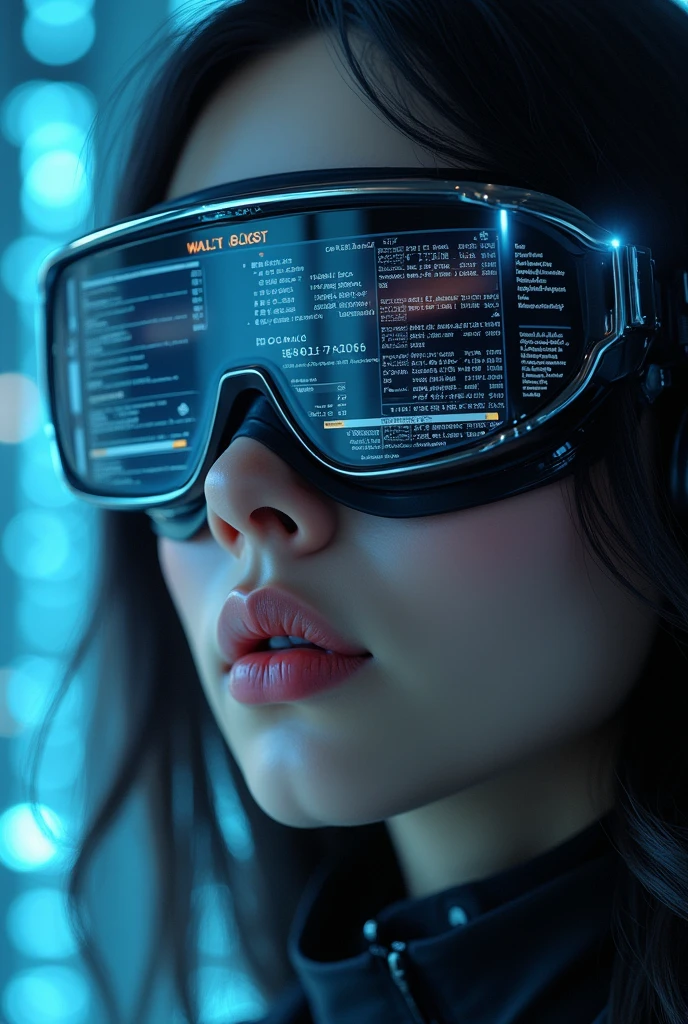 (masterpiece:1.2,Distinguished Quality,Mirror-like,Cinematic Experienc),8k,wallpaper,Ray Tracing,(woman),Are standing,(美しいwoman,sexy),(Wearing futuristic cyber goggles:2.0,Data displayed on goggles:2.0,Detailed drawing of goggles:2.0),(A face with attention to detail,Detailed skin texture,Beautiful Skin),(Looking into the camera),(front),(Face close-up:2.0),(Server puncture:2.0),(The background is a wall of data:2.0),(Glossy lips:1.5)