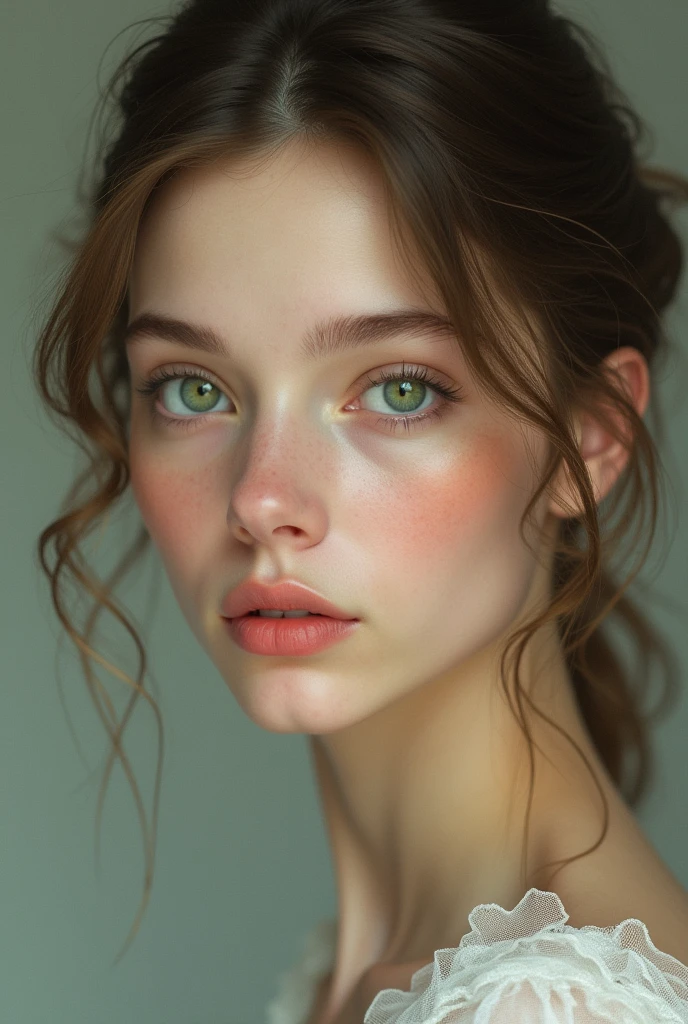 caucasian woman, green eyes