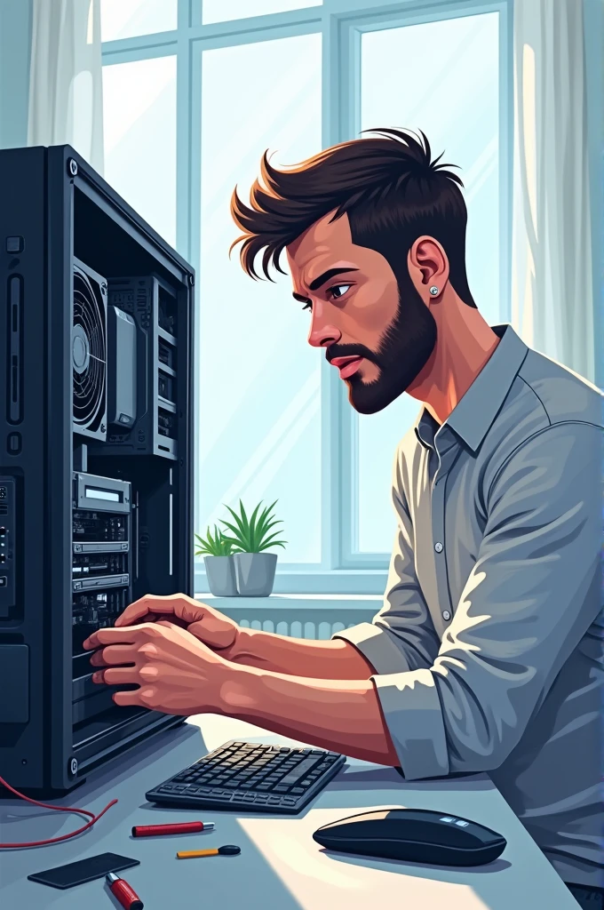 A cover with a man assembling a computer