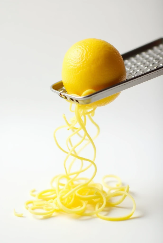 A lemon being grated on a white background