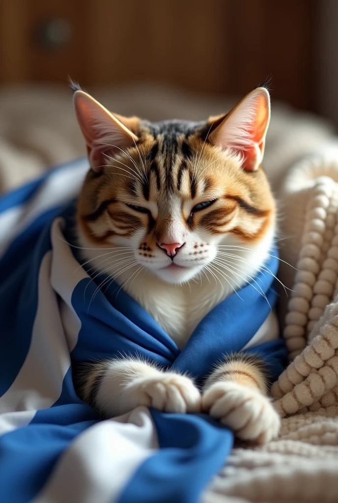 Une jolie chat avec le drapeau Greece SUR SON LIT