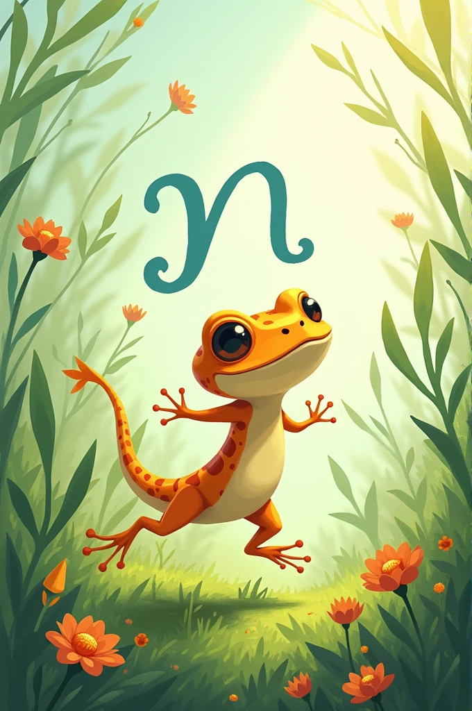 N is for Newt tiny and free. With n letter