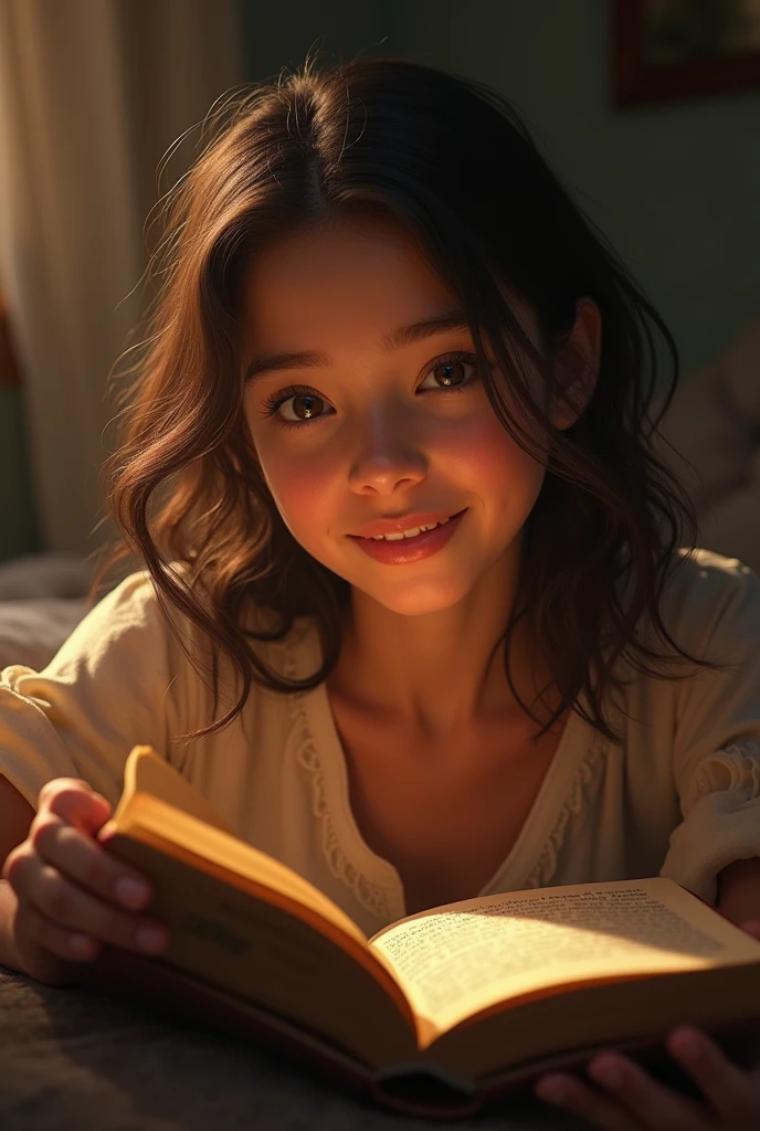 a young woman smiling listening to a story about jesus