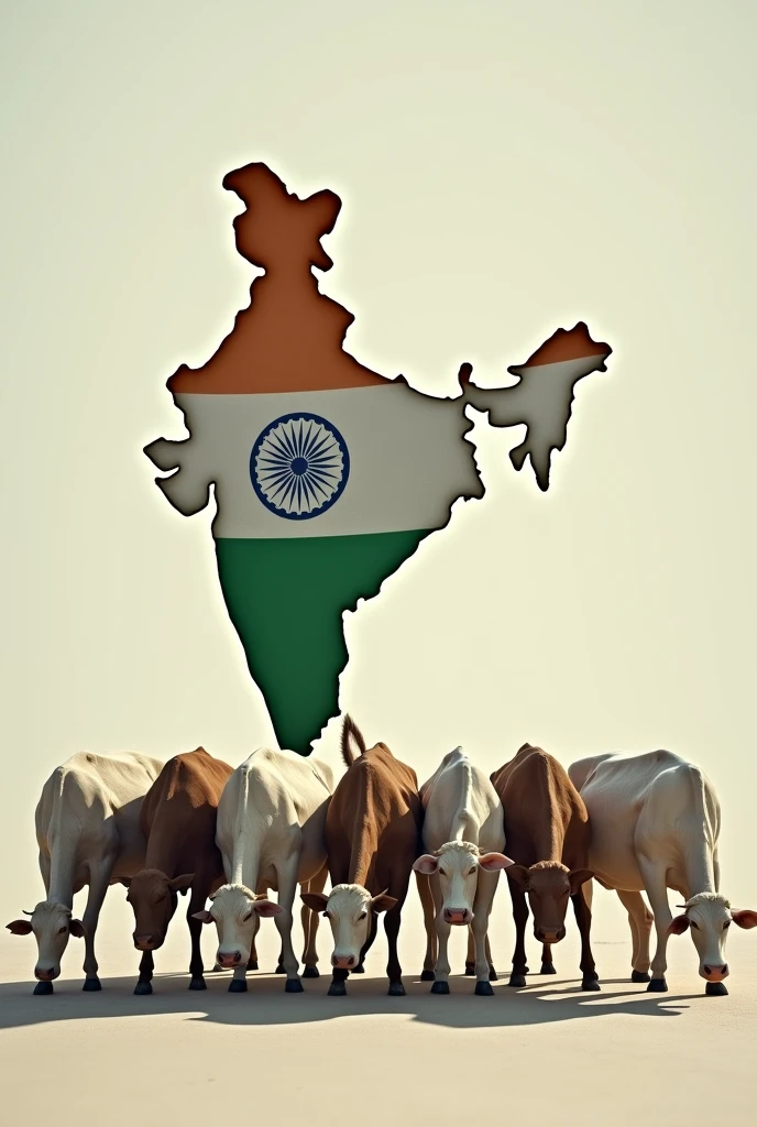 Make a image where some cows are peeing on India flag and map