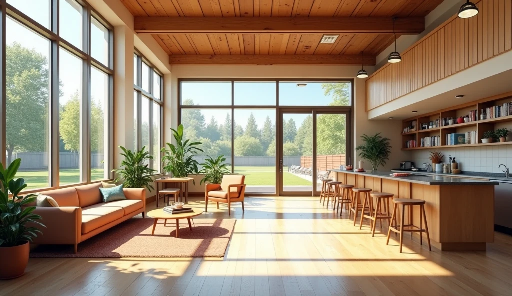 This is a two-story dormitory for baseball players, designed in an American style with excellent natural lighting. The first-floor common area is very bright, featuring a living room, kitchen,