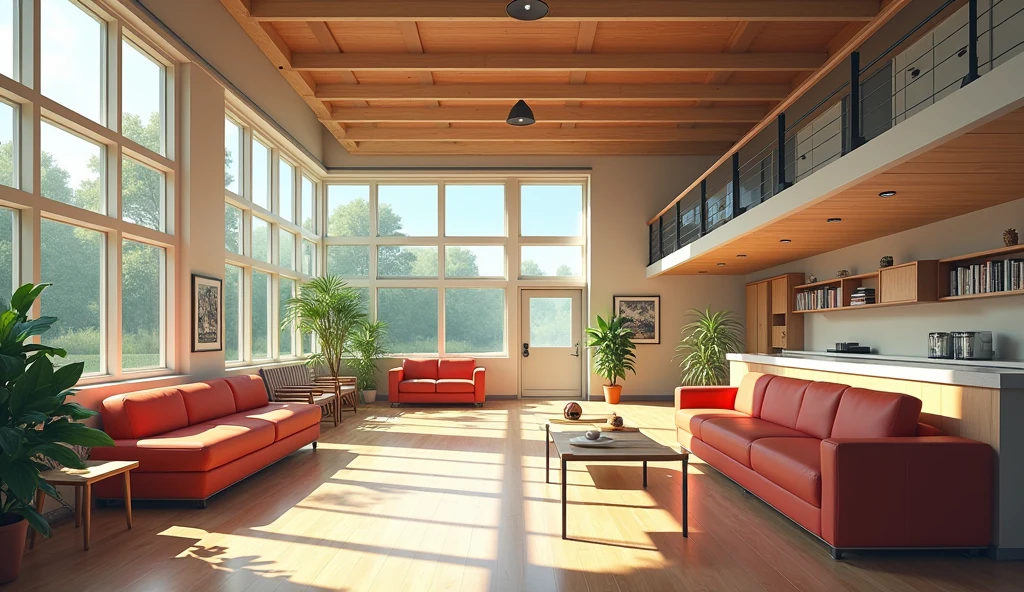 This is a two-story dormitory for baseball players, designed in an American style with excellent natural lighting. The first-floor common area is very bright, featuring a living room, kitchen,