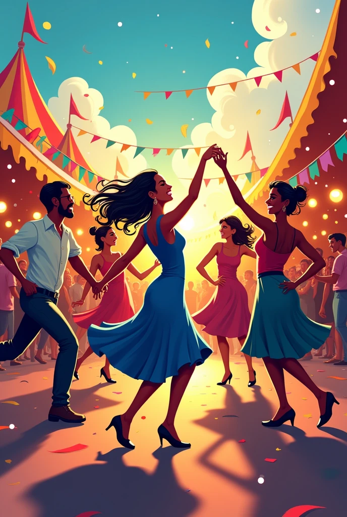 Make me a POSTER image in vertical format (because it's for an Instagram story), that it be very colorful, that it expresses happiness and that you see people dancing salsa on the Cali fair , and say big PSYCHOLOGY