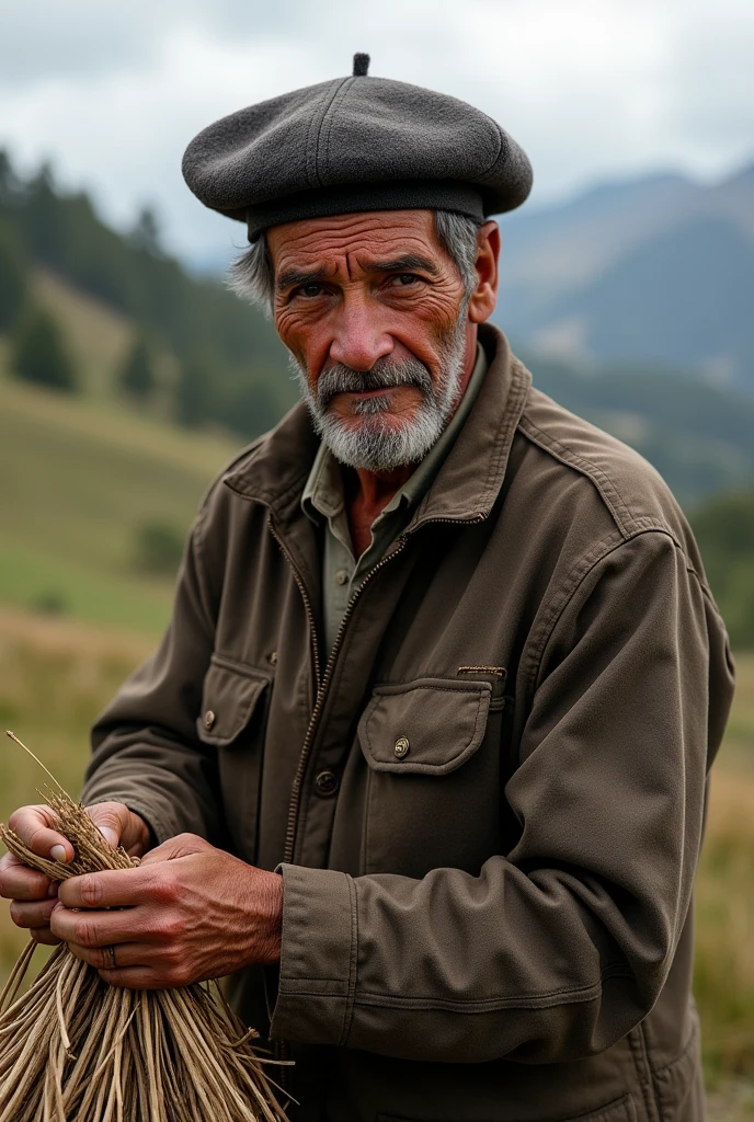 Create a typical person from the Hualaihué commune in Chile and have the person wear a Patagonian beret and work on something typical of the commune..