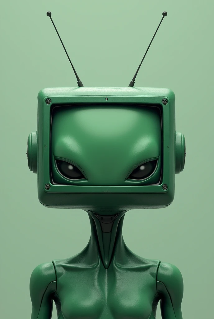 square head green face. android. antennae. tv shape head. alien . green skin
