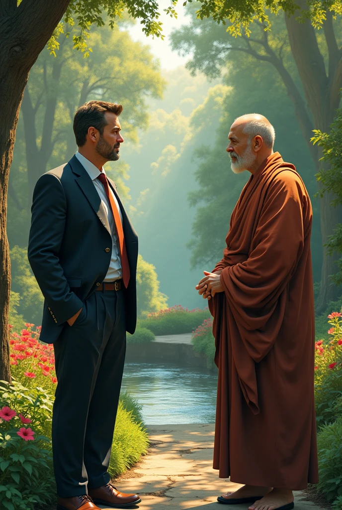 A rich man talking to a monk