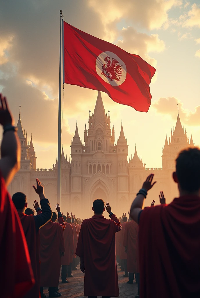 100 of people salute in single flag and flag was fly in top of the kingdom