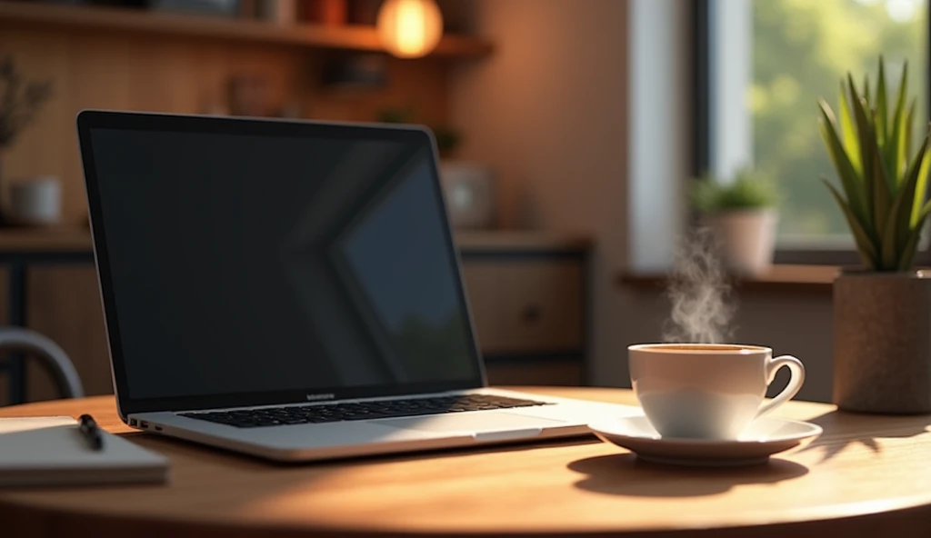 Table with laptop and coffee 
