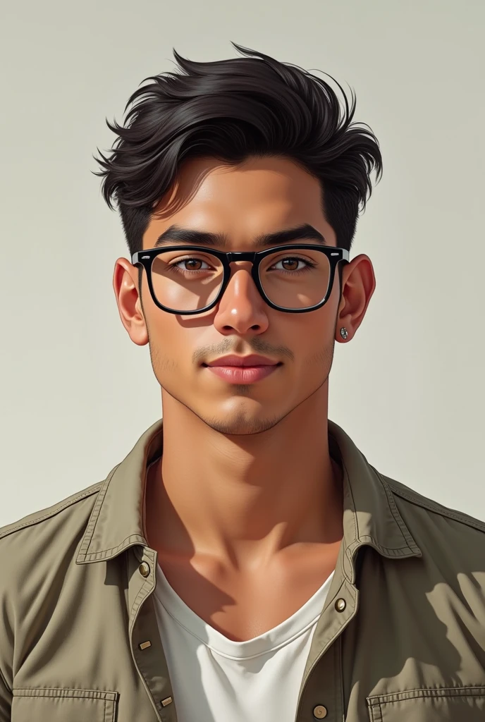 Young man 3, clear skin, glasses, robust build, Mexican, 80 kilos, 175, portrait