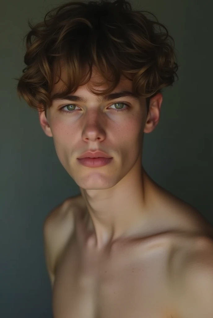 Handsome young innocent looking white  teenage boy with no cloth