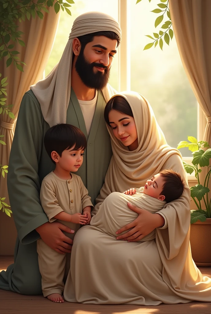 A islamic couple with 2 boys 1 is 7years old and 2nd is and a 3 months baby girl
