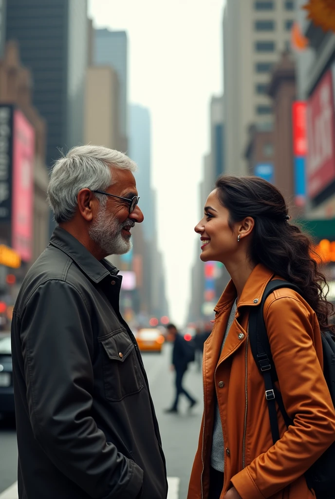 Indian man talking to New York girl