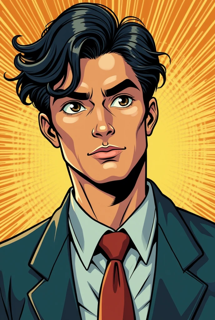 Generate a comic character named Aditya who has introvert personality and good looks, he has rude behaviour but nice heart. He doesn't talk when it is necessary. Generate the character in comic style and describe him in a box.