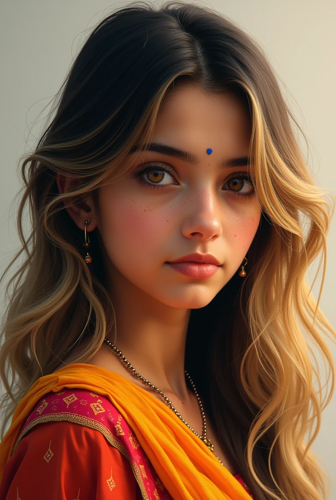15 years girl Name Shruti Sharma Eye colour blond Black hair In kurti