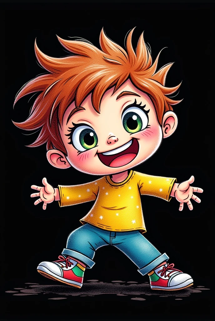 Kid cartoon with colour pencil with black background